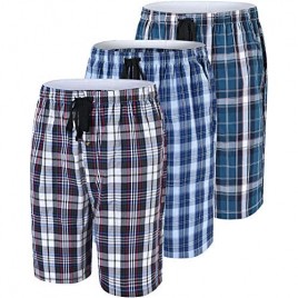 MoFiz Men's Pajama Shorts Sleep/Lounge Shorts Cotton Sleepwear Shorts Plaid PJS 3 Pack