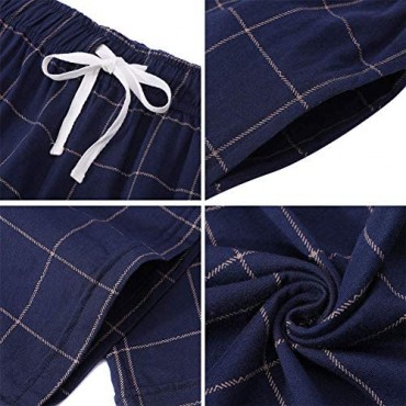 Vulcanodon Mens Cotton Pajama Pants Lightweight Sleep Pants with Pockets Soft Lounge Pajama Pants for Men Plaid Pj Bottoms