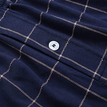 Vulcanodon Mens Cotton Pajama Shorts Lightweight Sleep Pants with Pockets Soft Lounge Pajama Shorts for Men Plaid Pj Bottoms