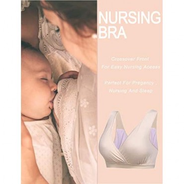 Ekouaer 2 Pack Nursing Sleep Bra Breastfeeding Bras Wireless Maternity Wide Band Shoulder Straps Bra