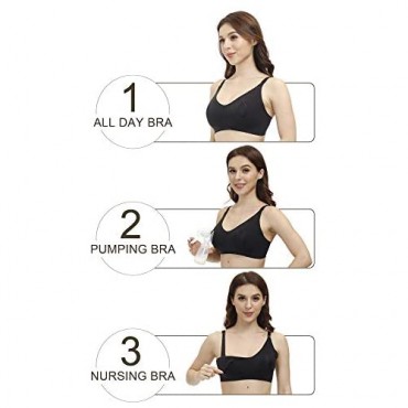 HOFISH Hands Free Tankini 3-in-1 Pumping Bra Maternity Nursing Bras & Everyday Bra 2Black XL