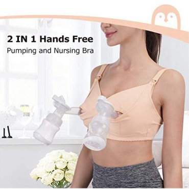 Momcozy Hands Free Pumping Bra Deep V Pumping Bras Hand Free for Women and Breast Pumping Bra Beige XX-Large