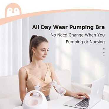 Momcozy Hands Free Pumping Bra Deep V Pumping Bras Hand Free for Women and Breast Pumping Bra Beige XX-Large