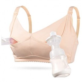 Momcozy Hands Free Pumping Bra  Deep V Pumping Bras Hand Free for Women and Breast Pumping Bra Beige XX-Large