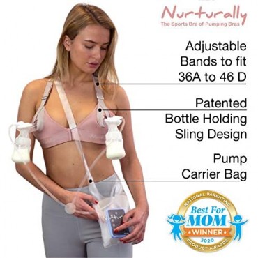 Truly Hands Free Pumping Bra - Nurturally - Fits 36A to 46D Comfortable Adjustable Works with Lansinoh Spectra Evenflo