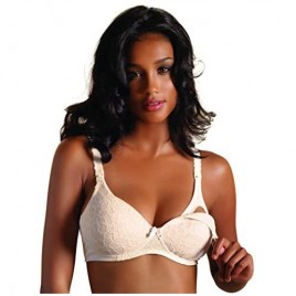 YENI INCI Women's Full Cup Lightly Lined Wire-Free Maternity Nursing Bra with Lace Beige 44D