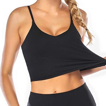 AARONGO V Neck Padded Workout Tank Tops Longline Yoga Sports Bras Running Crop Tops Camisole Gym Shirts for Women Girls