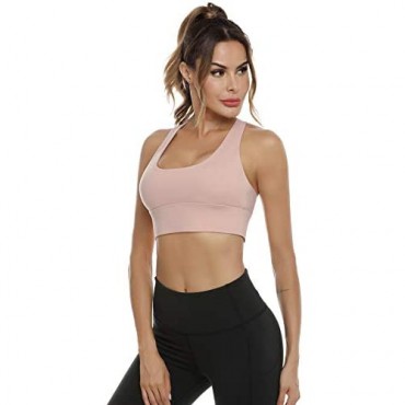 Akalnny Scoop Neck Sport Bra Women Sexy Criss Cross Strap Exercise Tank Tops Medium Impact for Workout Yoga Pilates