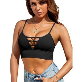 AngiMelo Longline Sport Bra for Women Camisole Workout Yoga Crop Top Strappy Padded Fitness Tank Shirts