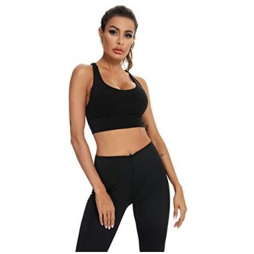 BATHRINS Strappy Sports Bras for Women Padded Wirefree Medium Support Supportive Longline Workout Yoga Bra