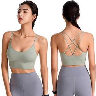 Evercute Cross Back Sport Bras Padded Strappy Criss Cross Cropped Bras for Yoga Workout Fitness