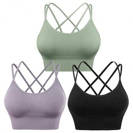 Evercute Cross Back Sport Bras Padded Strappy Criss Cross Cropped Bras for Yoga Workout Fitness