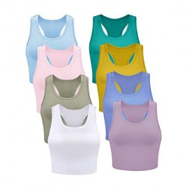 Geyoga 8 Pieces Basic Crop Tank Tops Sleeveless Racerback Crop Sport Cotton Top for Women
