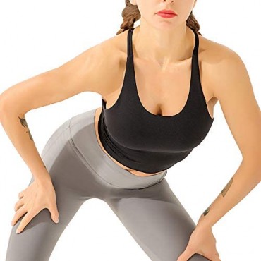 Hopgo Women's Sports Bra Medium Impact Strappy Back Comfy Workout Bras Padded Yoga Sports Longline Bra