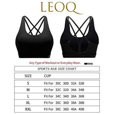 LEOQ Strappy Sports Bra for Women Sexy Crisscross Back Medium Support Yoga Bra with Removable Cups Padded