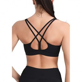 LEOQ Strappy Sports Bra for Women Sexy Crisscross Back Medium Support Yoga Bra with Removable Cups Padded