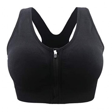 nonbrand Women’s Zip Front Sports Bras-Comfortable Elastic Brassiere Removable Padded Activewear Bra for Yoga Running Fitness