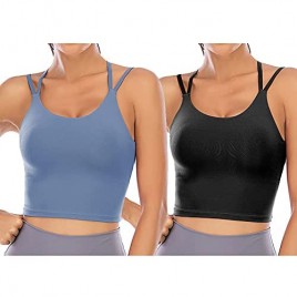 Padded Sports Bras for Women 1 or 2 Pack Camisole Crop Top Padded Workout Running Yoga Top with Built in Bra