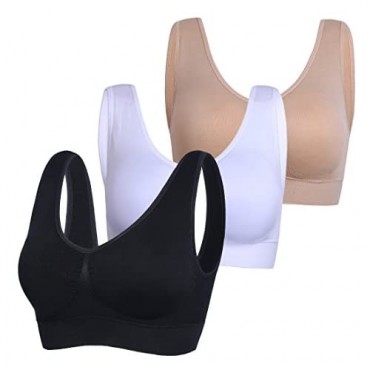 PRETTYWELL Sleep Bras for Women Comfort Seamless Wireless Stretchy Sports Bra 3 Pack Yoga Bras with Removable Pads