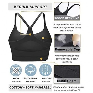 RUNNING GIRL Stappy Sports Bra for Women Sexy Open Back Medium Support Yoga Bra with Removable Cups