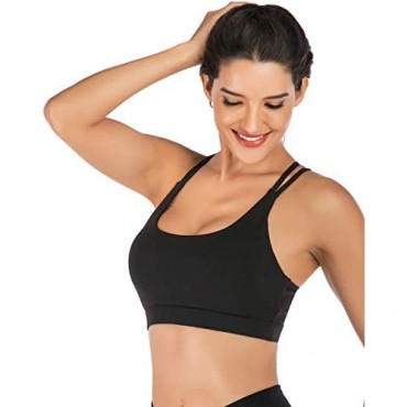 RUNNING GIRL Strappy Sports Bra for Women Sexy Crisscross Back Medium Support Yoga Bra with Removable Cups
