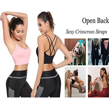 Sykooria 3 Pack Strappy Sports Bra for Women Sexy Crisscross for Yoga Running Athletic Gym Workout Fitness Tank Tops