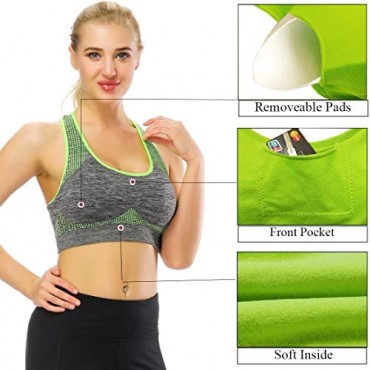 TOBWIZU Sports Bras for Women Medium Support Yoga Gym Activewear Bras with Pocket