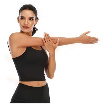 Women's Longline Sports Bras Workout Sports Cami Yoga Bra Tank Tops Gym Crop Top Black