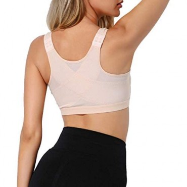 Women's Wireless Post Surgery Sports Bra Front Closure Comfort Brassiere with Adjustable Straps