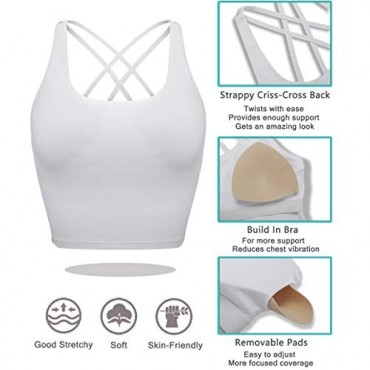 Youloveit Sports Bras for Women Padded Longline Yoga Cami Crop Tank Tops with Built-in Bra