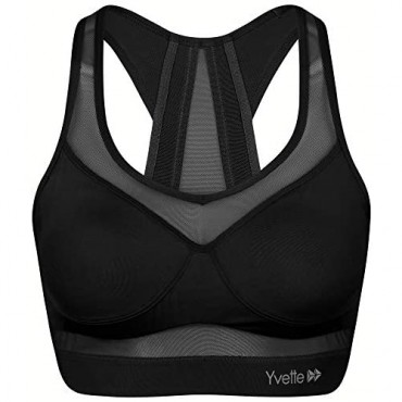 Yvette Sports Bra for Women - High Impact Padded Workout Breathable Bras Sexy Mesh Design