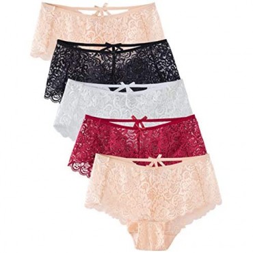 AIDI GOOSE Women's 5-Pack Lace Underwear Low Waist Bikini Panties Stretch Hipster Brief