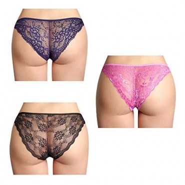 Besame Women Sexy Lingerie Bikini Panties Lace Underwear One Size (3 Pack)