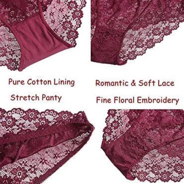 BIONEK Women's Sexy Lace Panties Bikini Cheeky Underwear Hipster Panty All Lacy Low Rise Full Coverage Pack of 6
