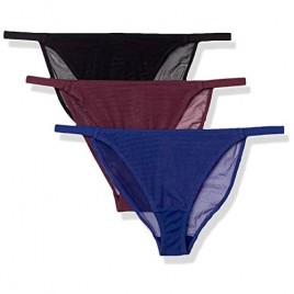 Brand - Mae Women's Mesh Stripe String Bikini Underwear 3 Pack