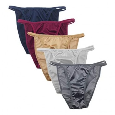 Colorful Star 5 Pack Women's Sexy Satin String Bikini Underwear Shine Smooth Underwear