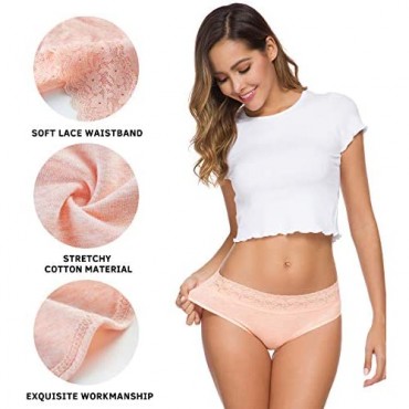 Cotton Underwear for Women Bikini Panties Hipster Underpants Lace Briefs 5-Pack