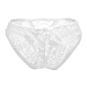 E-Laurels Lace Midnight Cross Back Bow-Tie Front Panties Floral Underwear for Women