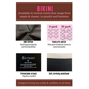 Esteez Women's Soft Cotton Underwear Pack Bikini Panties - Assorted Colors