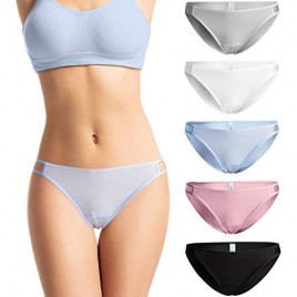 FROLADA Women's String Bikini Panties Nylon Stretch Underwear Soft Low Rise Panty 5 Pack
