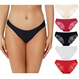 KYY Womens Lace Bikini Briefs Sexy Panties Low Rise Underwear for Ladies 5 Pack