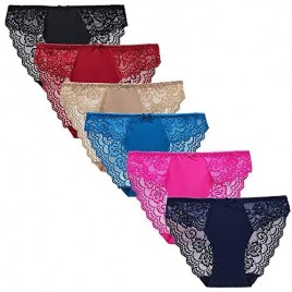 Pholeey 6 Pack Womens Underwear Invisible Seamless Bikini Lace Underwear Half Back Coverage Panties