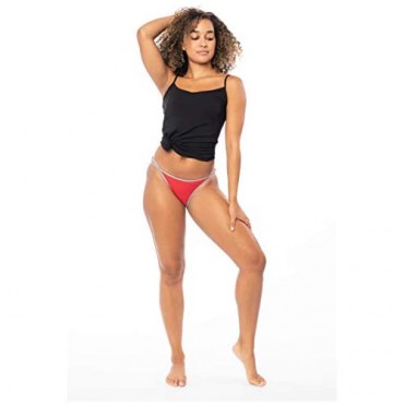 Sexy Basics Womens 6 Pack String Bikini Briefs/Ultra-Soft Cotton/Spandex Stretch No-Show Panties