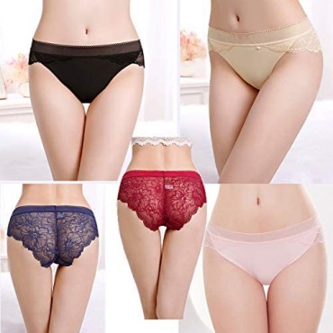 Underwear women Lace Hipster Seamless Invisible Bikini Panties Mid Rise Silky Comfort Sexy Ladies Briefs 5/6 Pack S-XXL