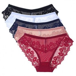 Vresqi Womens Underwear Invisible Seamless Bikini Lace Underwear Comfy Lace Briefs Pack of 5