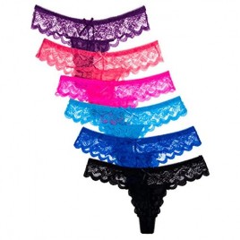 Anzermix Women's Sexy Lace Cheeky Tong Panty Pack of 6