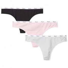  Brand - Mae Women's Logo Elastic Cotton Thong Underwear  3 Pack