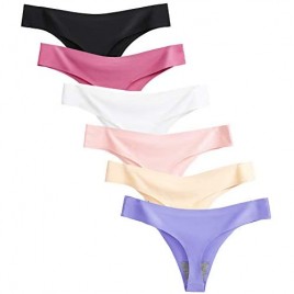 Closecret Lingerie Women 6 Pack Seamless Thongs Underwear Ice Silk Comfy G-string Panties