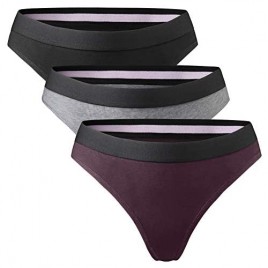 DANISH ENDURANCE Women’s Organic Cotton Thong Stretchy Soft Breathable Underwear Panties Pack of 3 Black Grey Blue