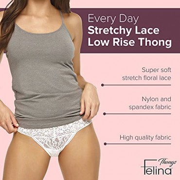 Felina Stretchy Lace Low Rise Thong - Sexy Underwear for Women Thongs for Women Seamless Panties for Women (6-Pack)